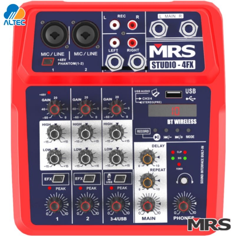 MRS STUDIO 4FX - mezcladora de 4 entradas, 2 entradas XLR, interfaz de audio USB, Bluetooth