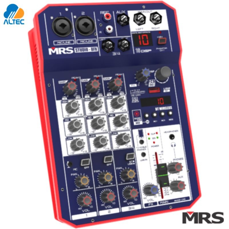 MRS STUDIO 8FX - mezcladora de 8 entradas, 2 entradas XLR, interfaz de audio USB, Bluetooth