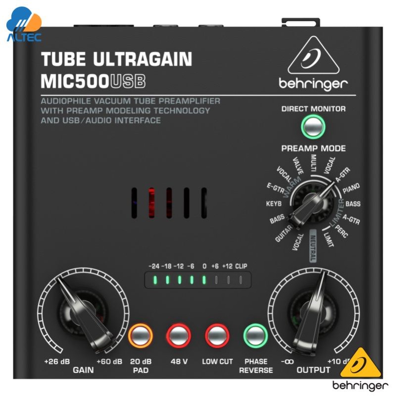 Behringer MIC500USB | Preamplificador de Micrófono a Válvula con Interfaz de Audio USB