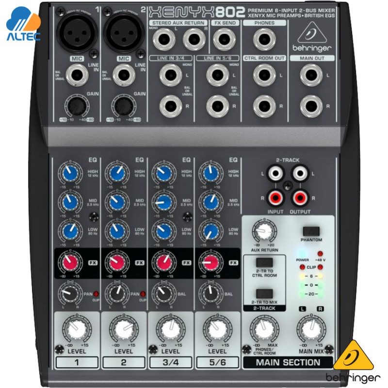 Behringer XENYX 802 - mezclador de 8 entradas, 2 preamplificadores de micrófono y ecualizador