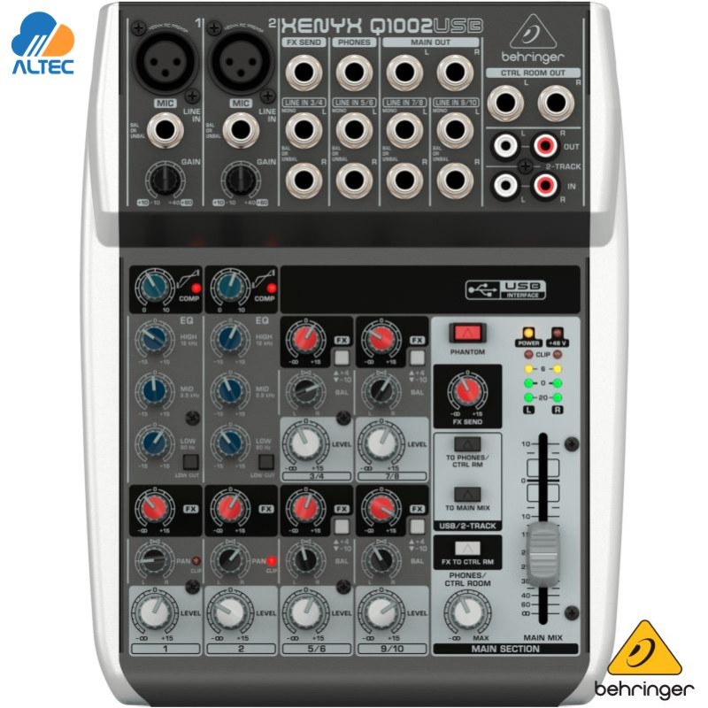 Behringer XENYX Q1002USB - mezclador de 10 entradas, 2 preamplificadores de micrófono, ecualizador e interfaz de audio USB