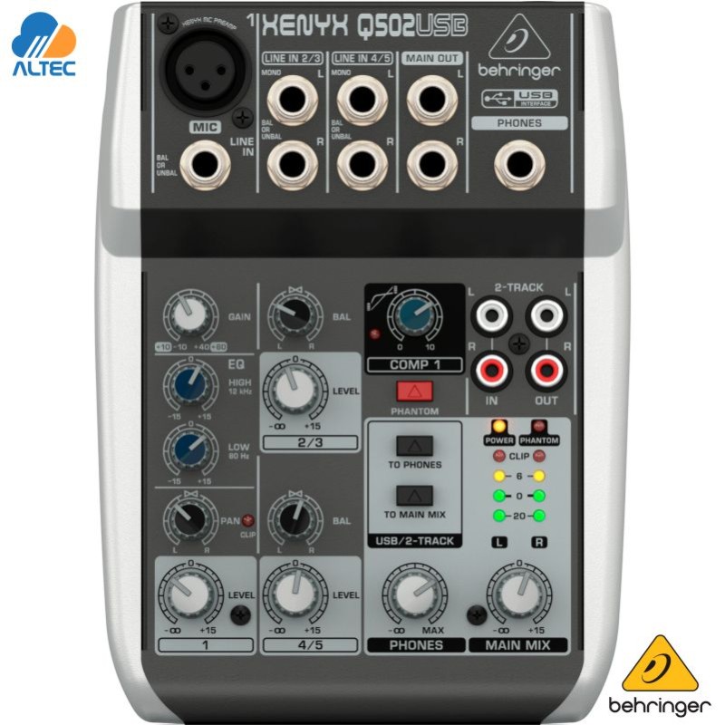 Behringer XENYX Q502USB - mezclador de 5 entradas, 1 preamplificador de micrófono, ecualizador e interfaz de audio USB