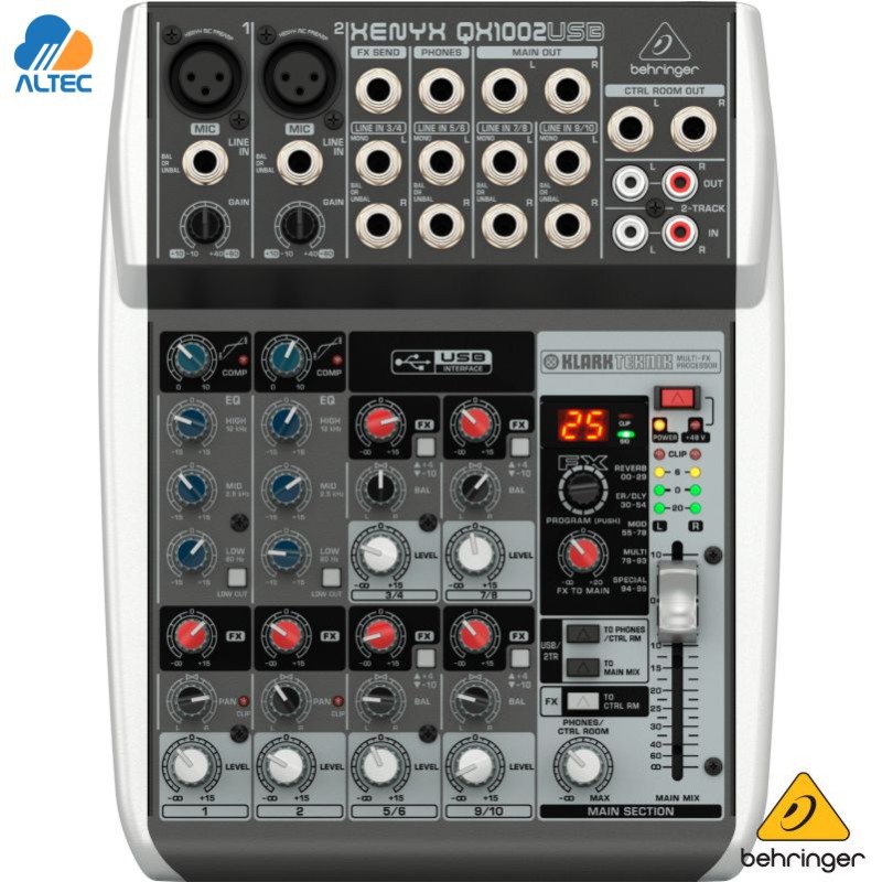 Behringer XENYX QX1002USB - mezclador de 10 entradas, 2 preamplificadores de micrófono, ecualizador, interfaz de audio y efectos