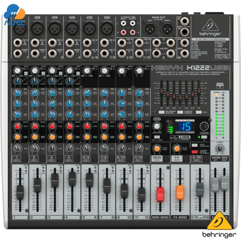 Behringer XENYX X1222USB - mezclador de 12 entradas, 6 preamplificadores de micrófono, ecualizador, interfaz de audio y efectos