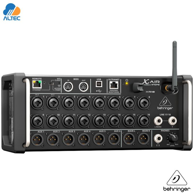 Behringer XAIR XR18 - mezcladora digital de 18 entradas, 16 preamplificadores XLR, Wifi y grabador estereo USB