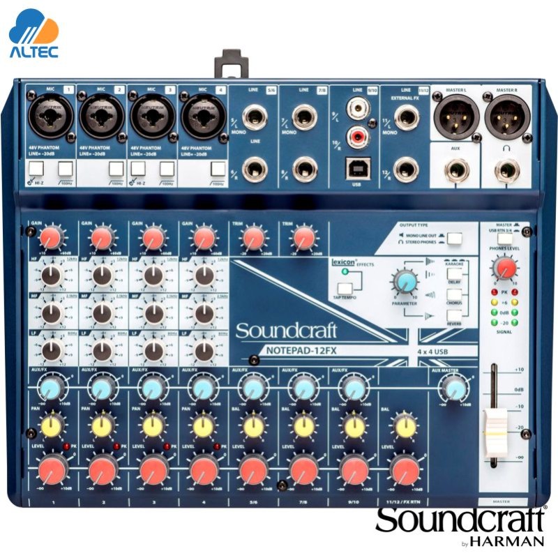 Soundcraft NOTEPAD-12FX - mezcladora de 12 entradas, 4 entradas XLR, efectos, interfaz de audio USB