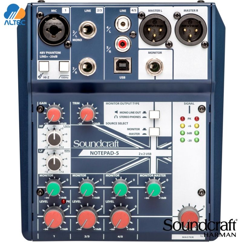 Soundcraft NOTEPAD-5 - mezcladora de 5 entradas, 1 entradas XLR, interfaz de audio USB