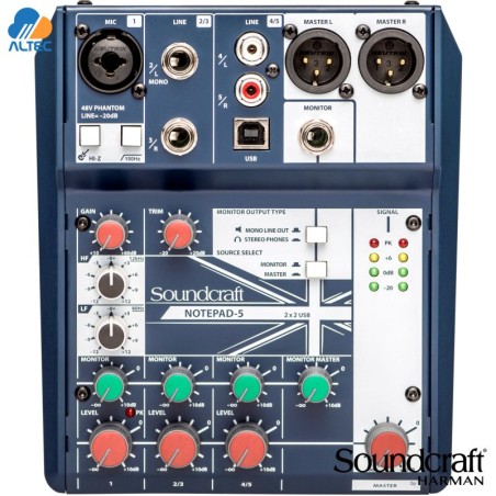 Soundcraft NOTEPAD-5 - mezcladora de 5 entradas, 1 entradas XLR, interfaz de audio USB