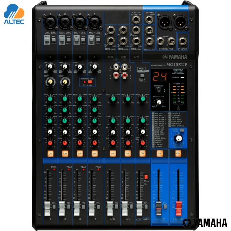 Yamaha MG10XUF - mezcladora de 10 entradas, 4 entradas XLR, efectos, interfaz de audio USB, faders