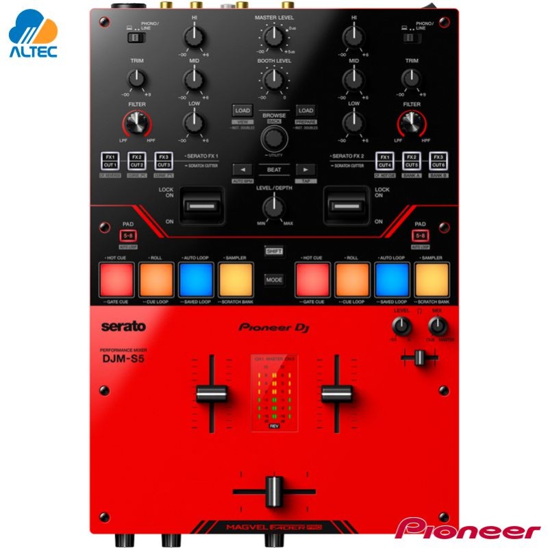 Pioneer dj DJM-S5 - mezcladora de DJ de 2 canales estilo scratch (rojo brillante)