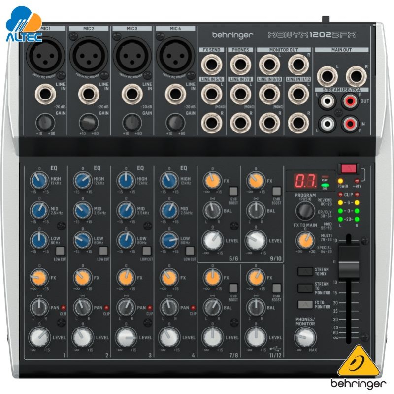 Behringer XENYX 1202SFX - mezclador de 12 entradas y 4 preamplificadores de micrófono, ecualizador e interfaz de audio