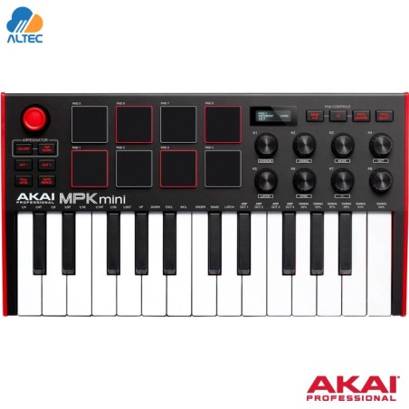 AKAI MPK Mini MK3 Teclado MIDI compacto con pads y pantalla OLED