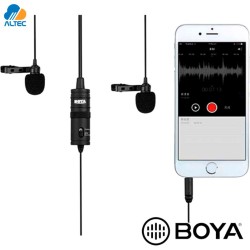 Boya BY-M1DM - micrófono dual de solapa para celulares, laptops, camaras