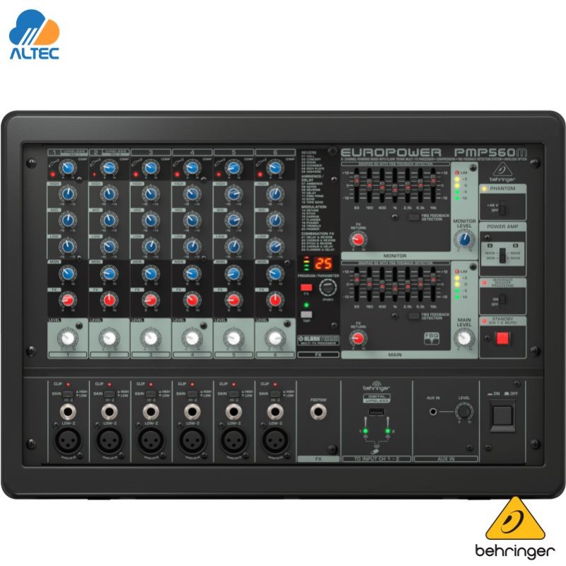 Behringer PMP560M - mezcladora amplificada 500w, 6 canales, efectos