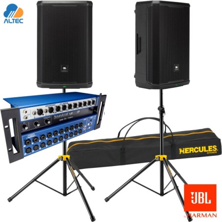 Combo Par JBL PRX915 trípodes y soundcraft ui24r