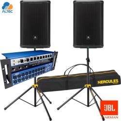 Combo Par JBL PRX915 trípodes y soundcraft ui24r